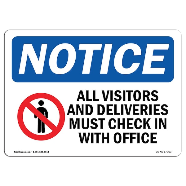 Safety Sign, OSHA Notice, 3.5" Height, 5" Width, OSHA-Visitors-Sign-, Landscape, 10PK